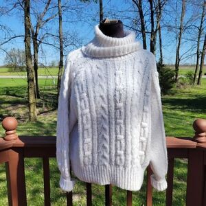 A New Day Ladies White Cable  Knit Pullover Oversized Turtleneck Sweater,  sz XL